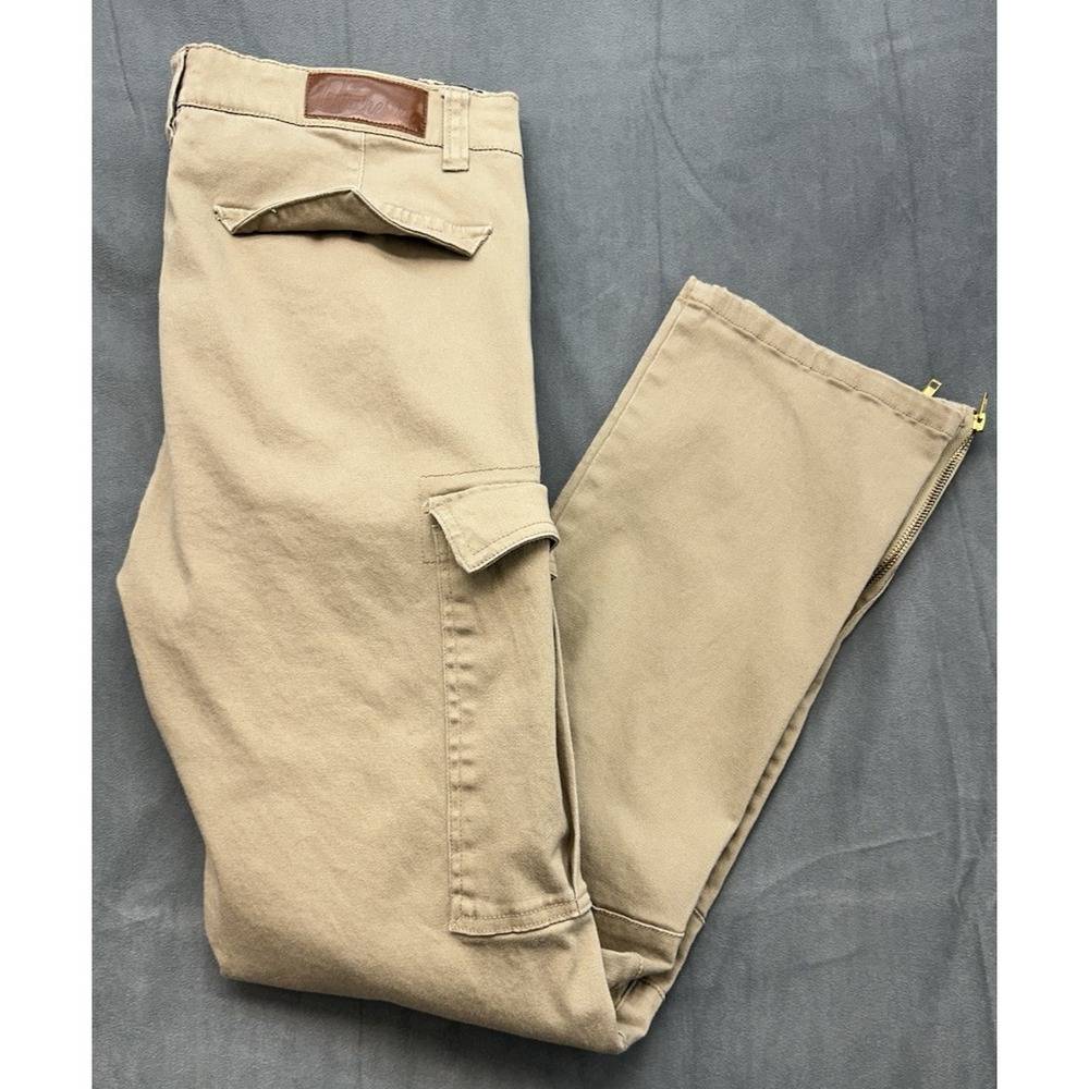 Winchester Mens Cargo Pants 36 x 31 Khaki Cotton Pockets Ankle Zip Straight Leg